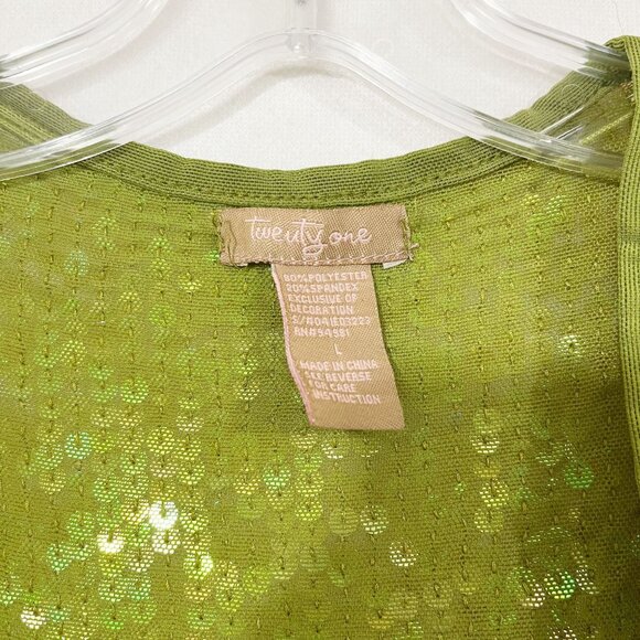 Vintage Y2K Forever 21 Green Iridescent Sequin Shrug Bolero Cropped - LARGE - Picture 3 of 4